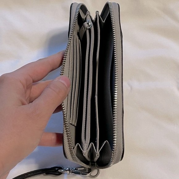 Michael Kors Grey Saffiano Leather Micro Stud Travel Zip Around Wallet - Picture 4 of 5